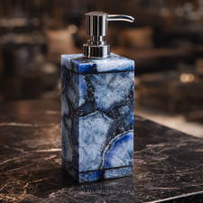 Luxury Blue Agate Soap Dispenser Natural Stone Bathroom Decor Handmade Gemstone