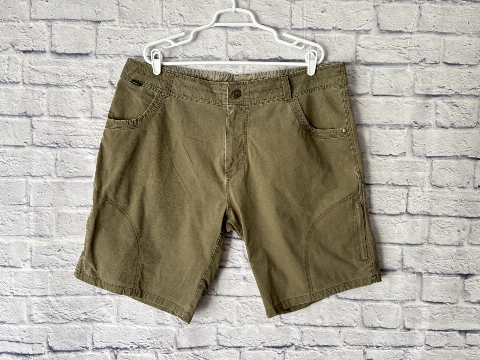 Kuhl Ramblr Shorts Men’s 40 Olive Khaki Pockets Hike Fish Vtg Patina Dye