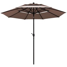 10ft 3 Tier Patio Outdoor Umbrella Aluminum Sun Shade Shelter Double Vented Tan