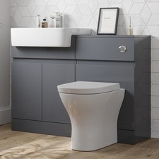 Image of Affine Bathroom Toilet WC Basin Sink Vanity Unit Combination Grey Gloss 600mm