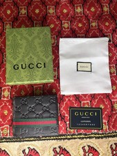 Gucci Mens Black Guccissima Leather Web Bifol...