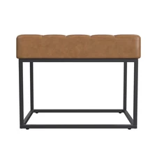 HomePop Theodore Small Faux Leather Ottoman Carmel: Rectangle, Upholstered, MDF