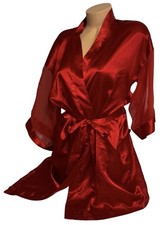 ROMANTIC MOODS Red Shiny Liquid Satin Sheer Sleeves Short Robe Nightgown S