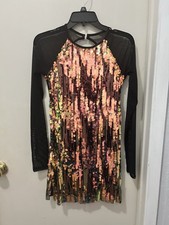 Women  s Multi-Color Sequin Dance Costume Black Nylon sleeves-Size M