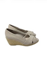 Chaps Women’s Size 6 Gray Espadrille Wedge Shoes Peep Toe Canvas