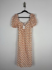 Nwt J. Crew Puff Sleeve Twist Front Midi Dress Size 10 Orange Shells A-line