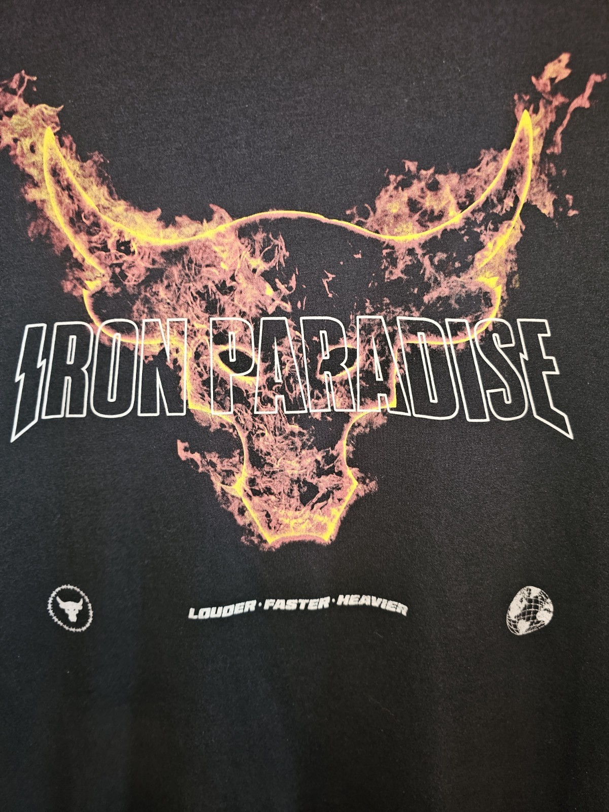 Under Armour Project Rock Iron Paradise Large Mens Black Graphic Logo Tshirt