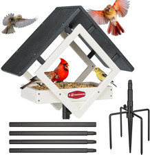 Large Platform Bird Feeder with Metal Mesh Tray, Pole Mount Adjustable Bird Feed