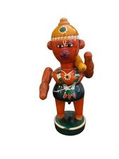 Hand Painted Wooden Hanuman Figurine Indian Hindu God Puja Décor 15cm