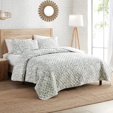 - Quilt Set, 3-Piece Modern Floral Bedding Full/Queen Tufted Medallion Grey