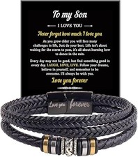 To My Son Grandson Leather Bracelets from Mom Grandma Birthday Gifts for Son