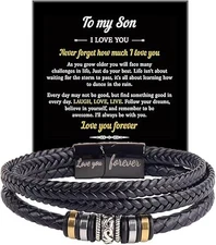 To My Son Grandson Leather Bracelets from Mom Grandma Birthday Gifts for Son