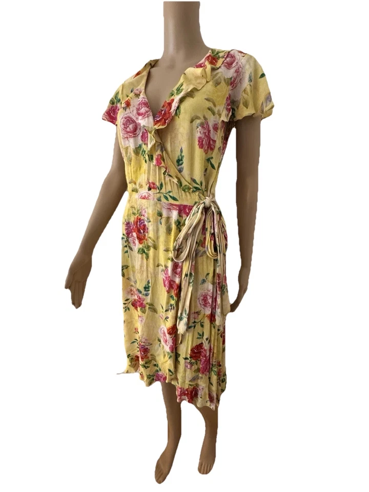 Alannah Hill Size 10 'Sunkissed Dress' Yellow Rose Vintage Wrap Dress Pinup