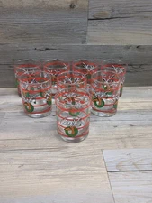 Vintage Libbey Reindeer In Wreath Double Old Fashion Glasses Set of 8