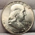 1960 D Franklin Half Dollar, 90% Silver, Great For Albums - Unc BU, F-6015d