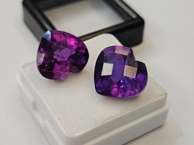 Beautiful Pair Of Purple Amethyst Heart Cut 20-21 Ct Certified Loose Gemstone