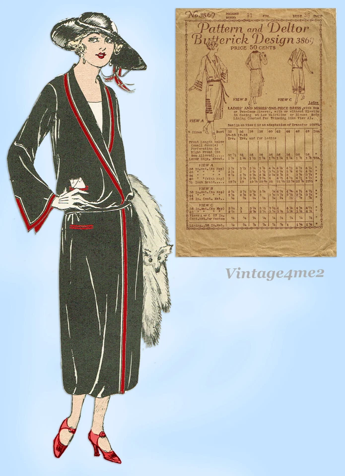 Butterick 3869: 1910s Uncut Misses Surplice Dress Sz 36 B Vintage Sewing Pattern - Image 4 of 4