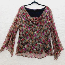 Blouse Size 18 Sequin Bead Leopard Silk Fairycore Whimsycore Boho Luxe Mob Wife