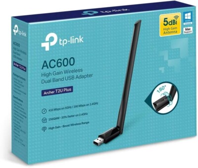 TP-Link AC600 High Gain Wireless Dual Band USB Adapter Archer T2U Plus