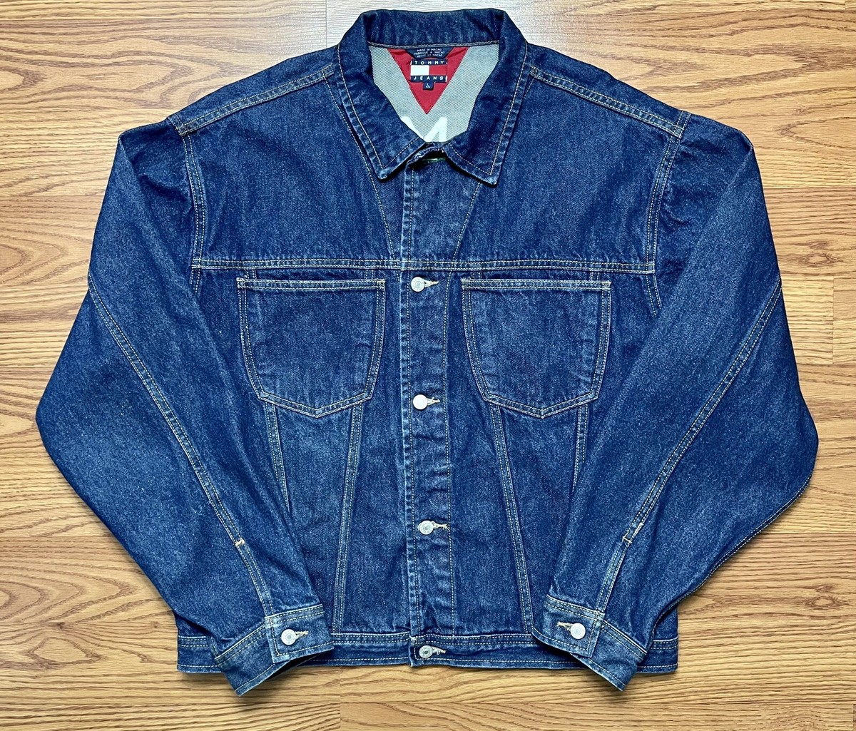 VINTAGE TOMMY HILFIGER DENIM JEAN JACKET BLUE SZ LARGE FITS