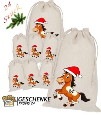 Pferde Adventskalender Pferd Weihnachtskalender zum Befüllen 24 Stoffsäckchen