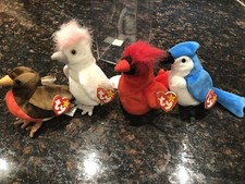 Retired Ty Beanie Babies Lot Of 4 Collectible BIRDS Mac, KuKu, Rocket Early