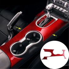 Red Carbon Fiber Interior Gear Shift Box Panel Cover For Ford Mustang 2015-2019