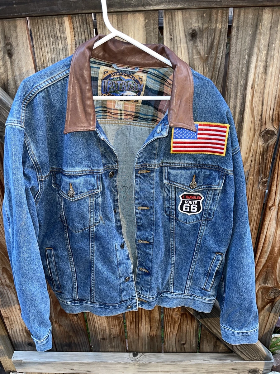 Vintage Dunbrooke Upstream Trucker Denim Leather Jean Jacket Chore Outdoors L