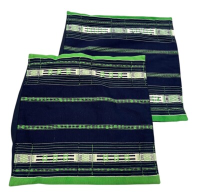 Crate & Barrel Blue Green Decorative Accent Pillow Covers Case Zip 18  Set Of 2