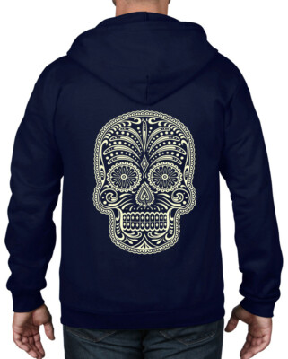 SUGAR SKULL DAY OF THE DEAD FULL ZIP HOODIE - Goth Gothic Tattoo T-Shirt