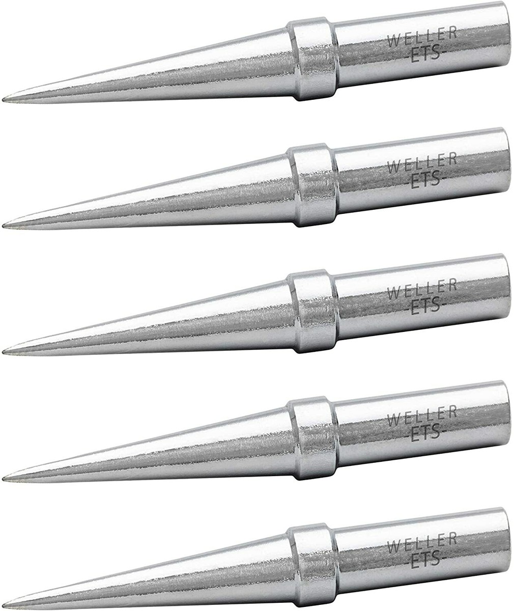 Weller WE1010 Soldering Tips - TETS-5, 5-Pack Of 0.016 Inch/0.4mm Conical Tips