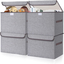 Large 22 Quart Linen Fabric Foldable Storage Bin Cube Organizer Basket with Flip