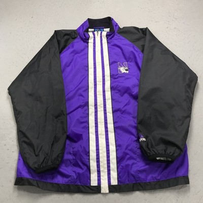 VINTAGE Northwestern Wildcats Jacket Mens Medium Adidas Purple Windbreaker Track