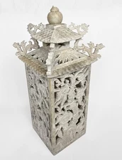12" Vintage Chinese Hand Carved Soapstone Insent Pagoda Lantern, 1960s