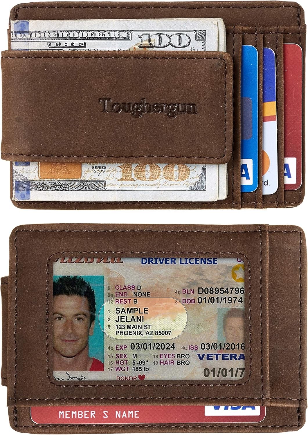 Toughergun Minimalist Wallet for Men with Magnetic Money Clip Leather Coffee 