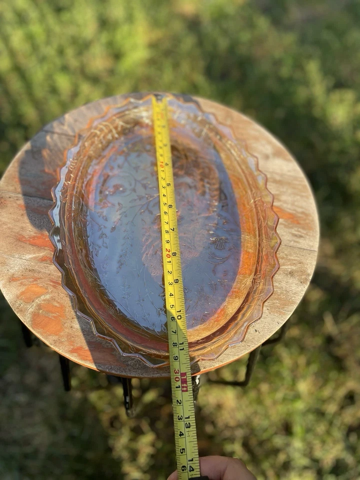 Vintage Jeannette Glass Floragold Louisa Iridescent Oval Serving Platter - image 4 of 4