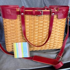 Longaberger 2005 Sisters Full Zip Handbag Basket Purse Scarlet Red Nubuck Lining