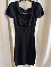 Betsey Johnson Dress XS Black Knit Bow Bodycon Midi Y2K Retro Grunge Boho 18756x
