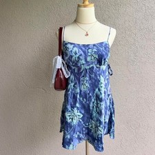 Vtg Y2K 2000 Victoria's Secret 100 Silk Slip Dress Babydoll Cami Blue Lingerie