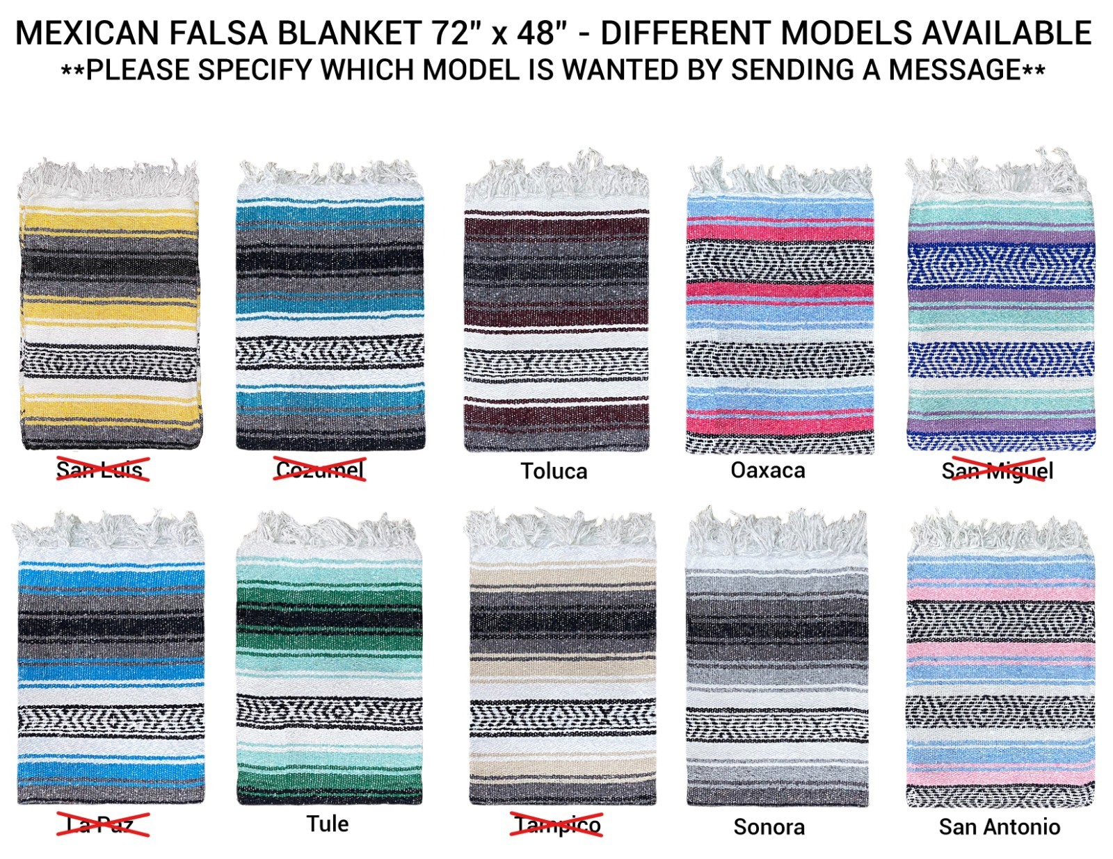 Authentic Mexican Falsa Yoga Blanket Hand Woven 72in x 48in -  MESSAGE FOR MODEL