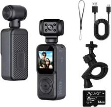 Acuvar 2K Pocket Camera WiFi Stabilized Vlogging Camera 3-Axis Gimbal + 64GB