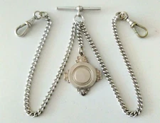 Vintage Double Albert Pocket Watch Chain with EPNS Fob Medal 17" 30g