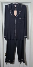 Eberjey Gisele Tencel Modal Long Pj Pajama Set Size XL Black/Sorbet Pink Cozy
