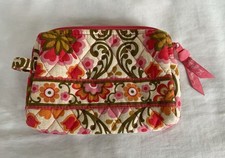 Vera Bradley Small Zippered Makeup Toiletry Lined Bag Pink Floral 5x6 Inches