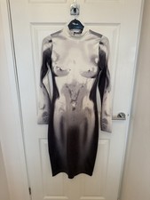 Pink boutique white and grey body Print Long Sleeve Dress Size 8