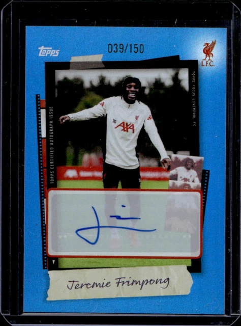 2025-26 Topps Focus Liverpool FC Jeremie Frimpong Snapshots Auto Blue Foil #/150