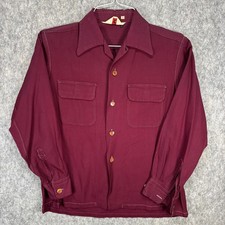 Vintage 40  s 50  s Rayon Gabardine Long Sleeved Maroon Red Shirt Rockabilly Tokyo