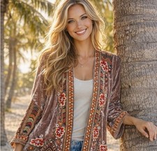Johnny Was Maeve Velvet Embroidered Kimono