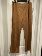 NWOT Serengeti Size L Tan Faux Suede Flowy Wide Leg Pull On High Waist Pants