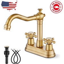 Antique Brass 2 Hole 4 Centerset Bathroom Sink Faucet with Double Cross Handles